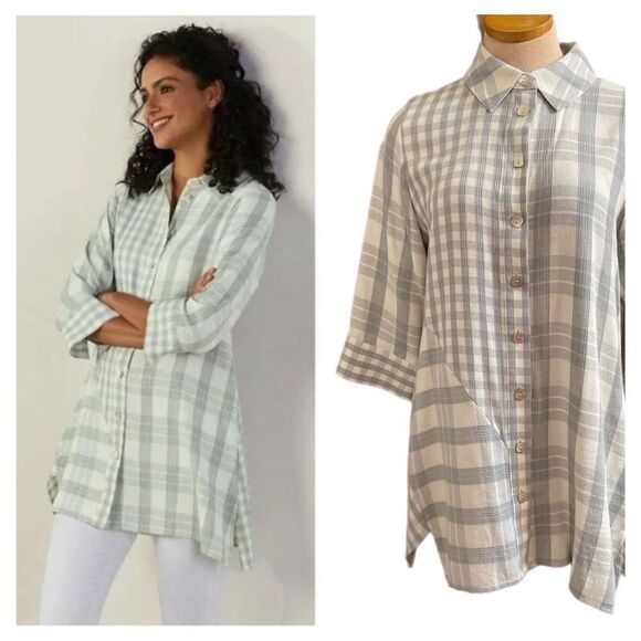 Soft Surroundings Women’s Plaid Huntleigh Tunic Top Size Medium - Picture 1 of 12